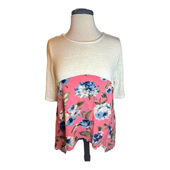 | wonderland orange | Floral Colorblock Flowy Blouse LG - Picture 1 of 6